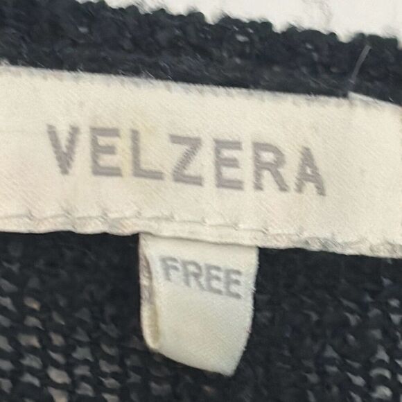 Velzera black & white boho open front one size short sleeve fringe cardigan - Picture 7 of 7